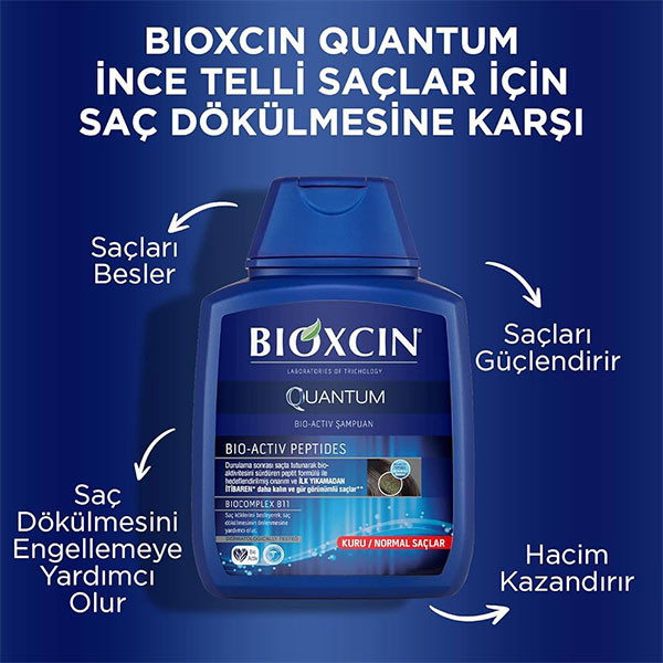 شامپو ضد ریزش موهای خشک و معمولی کوانتوم بیوکسین Bioxcin Quantum Bio Active Shampoo 300Ml