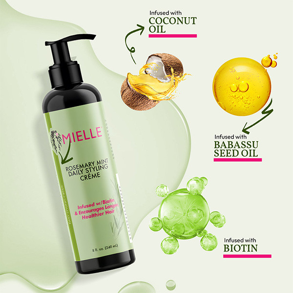 کرم مو حالت دهنده روزانه رزماری میله Mielle Rosemary Mint Daily Styling Creme 240Ml