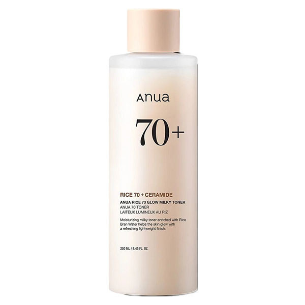 تونر روشن کننده و آبرسان آنوا Anua Rice 70+ Ceramide Glow Milky Toner 250Ml