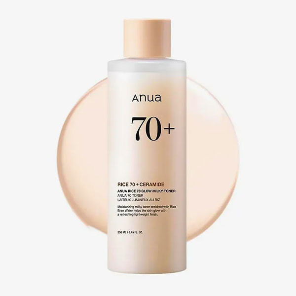 تونر روشن کننده و آبرسان آنوا Anua Rice 70+ Ceramide Glow Milky Toner 250Ml